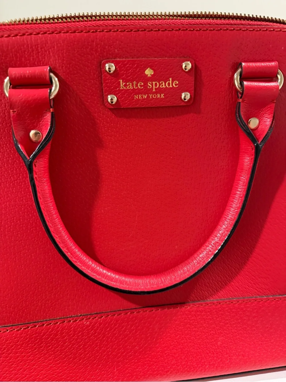 kate spade Red Pebbled Leather Dome Satchel with Crossbody Strap